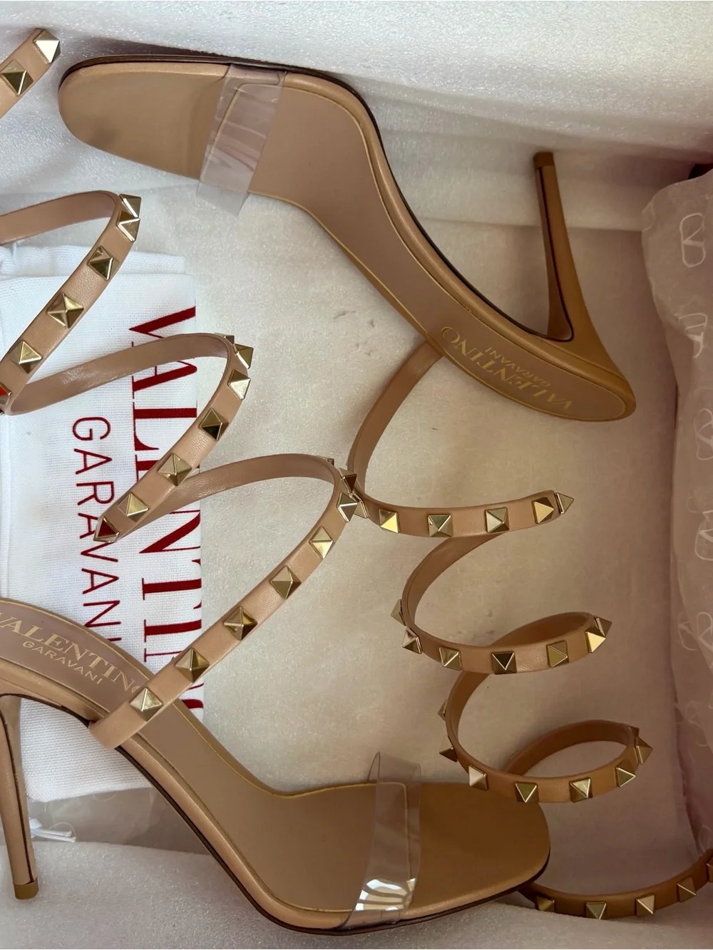 Valentino Garavani Nude Spiral Rockstud Wrap-Heel Sandals